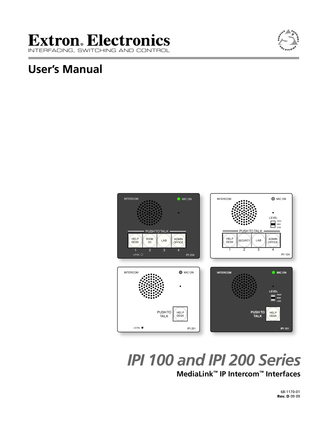 Extron electronic manual MediaLink IP Intercom Interfaces, IPI 100 and IPI 200 Series, 68-1170-01 Rev. D 09, Push To 