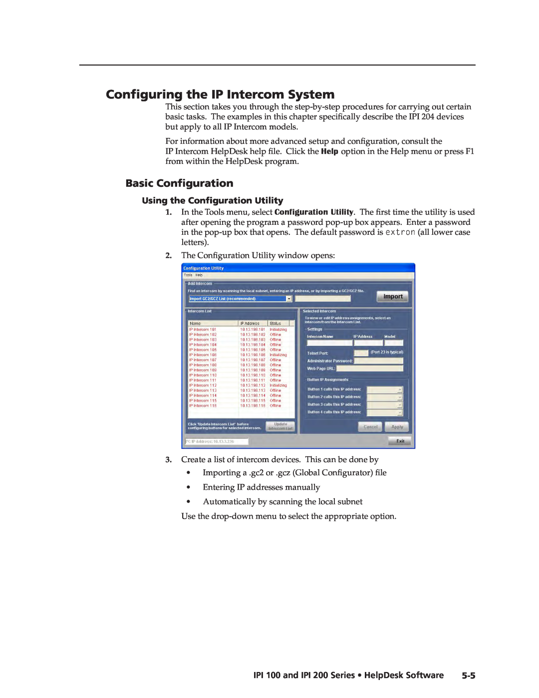 Extron electronic IPI 200 manual Configuring the IP Intercom System, Basic Configuration, Using the Configuration Utility 