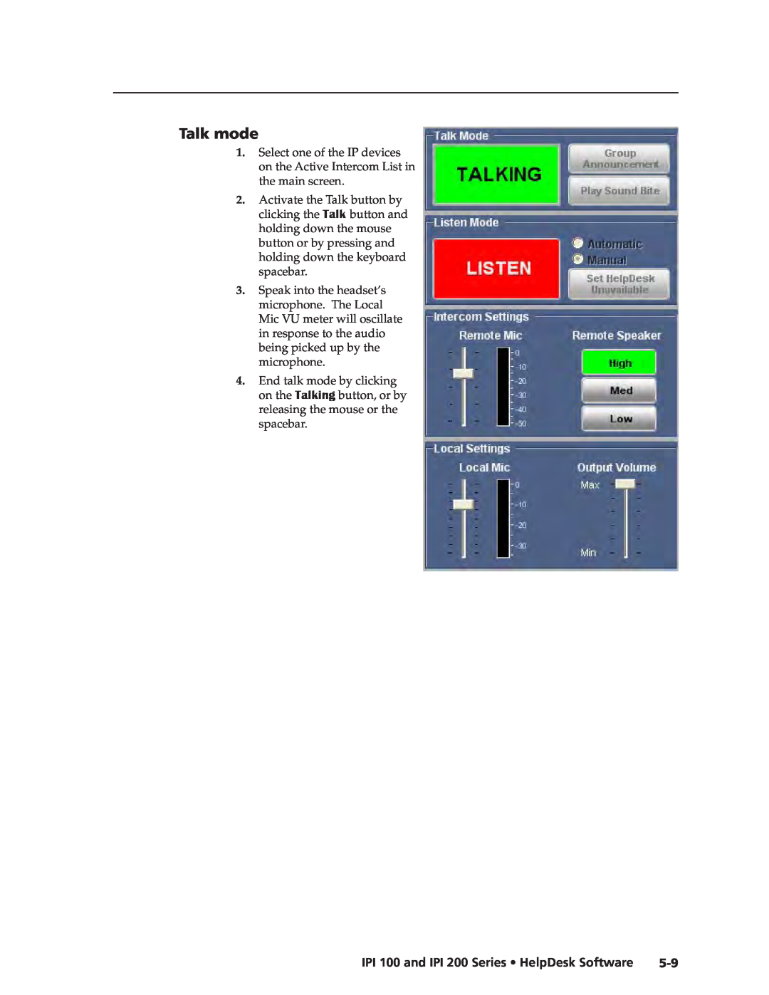 Extron electronic manual Talk mode, IPI 100 and IPI 200 Series HelpDesk Software 