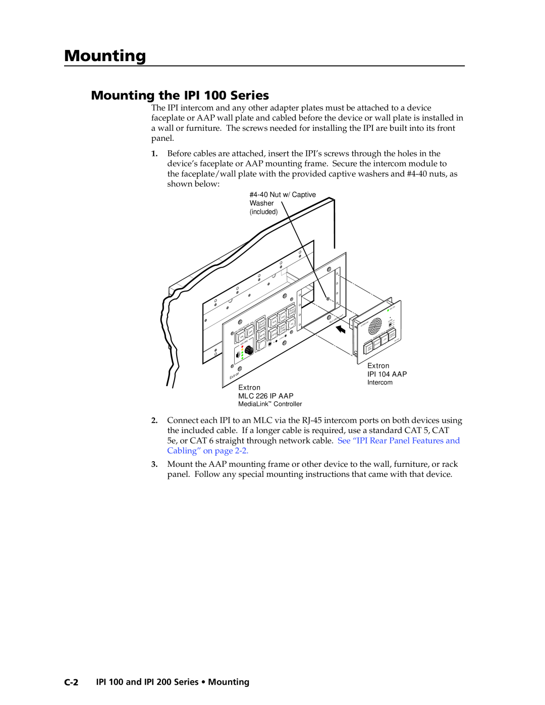 Extron electronic manual Mounting the IPI 100 Series, C-2 IPI 100 and IPI 200 Series Mounting 