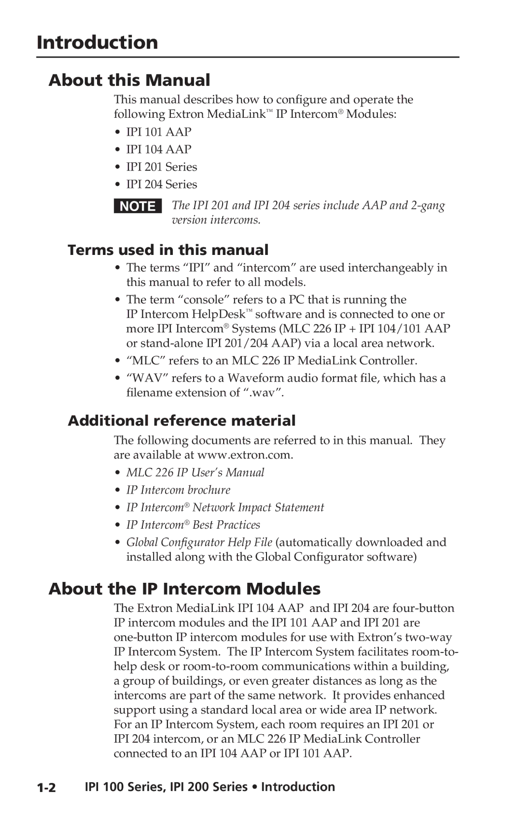 Extron electronic IPI 200 Series About this Manual, About the IP Intercom Modules, Terms used in this manual 