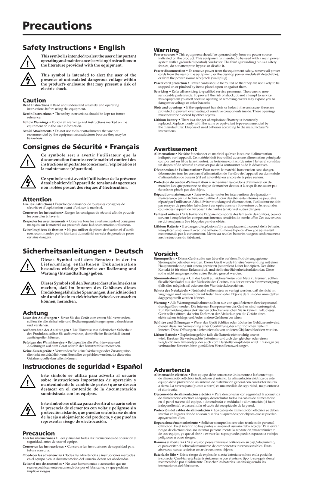 Extron electronic IPI 200 Series, IPI 100 Series manual Precautions 