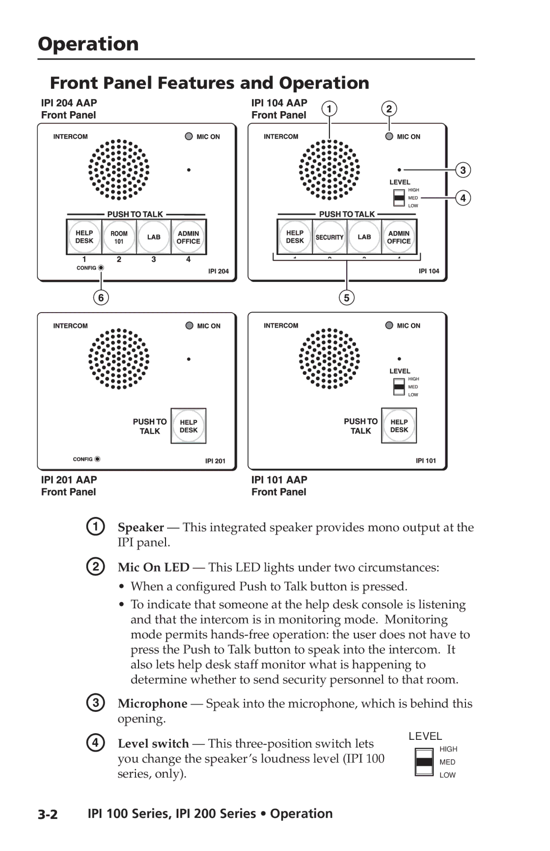 Extron electronic IPI 200 Series, IPI 100 Series manual High MED LOW 