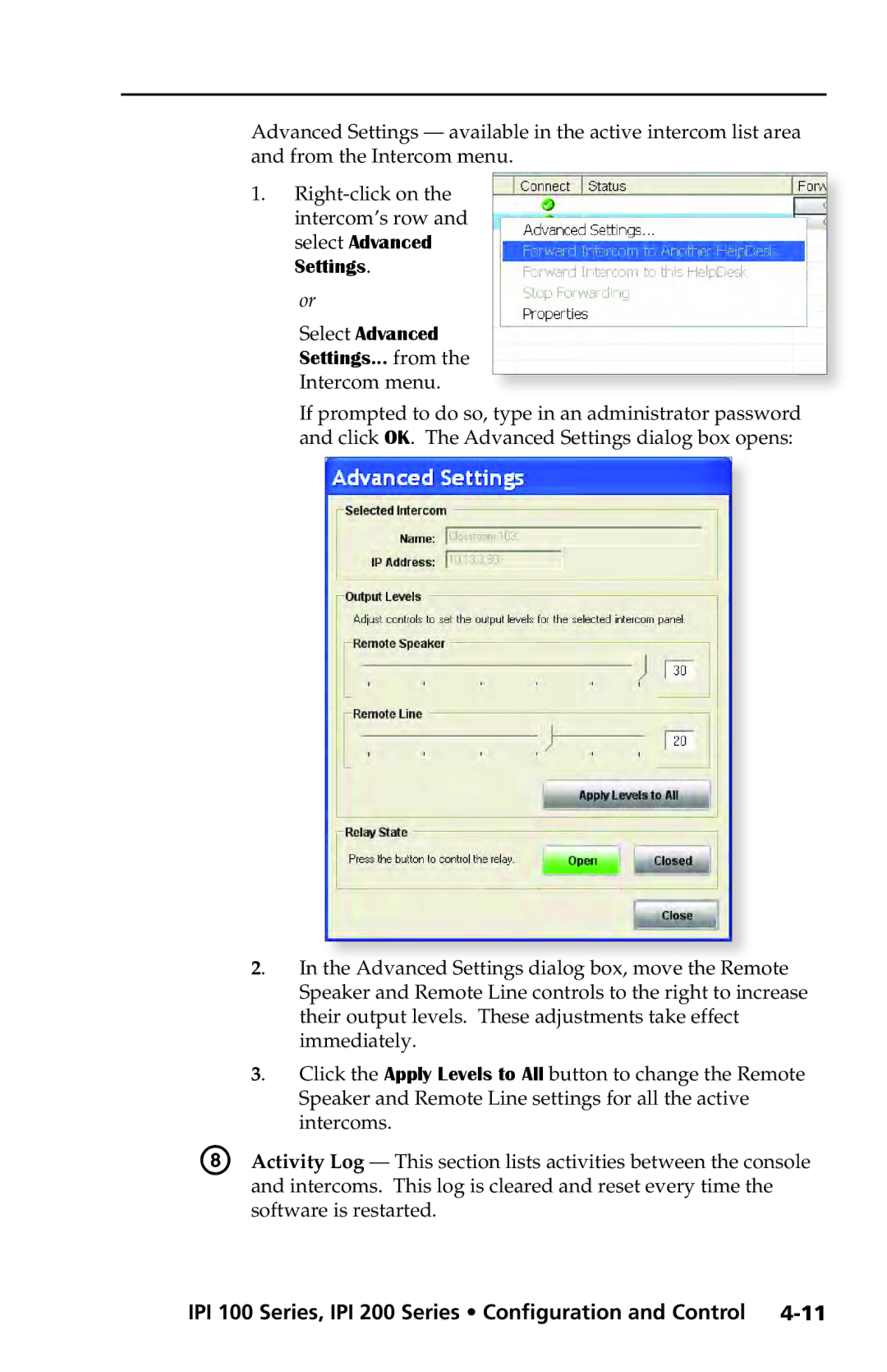 Extron electronic IPI 100 Series, IPI 200 Series manual Select Advanced Settings... from the Intercom menu 