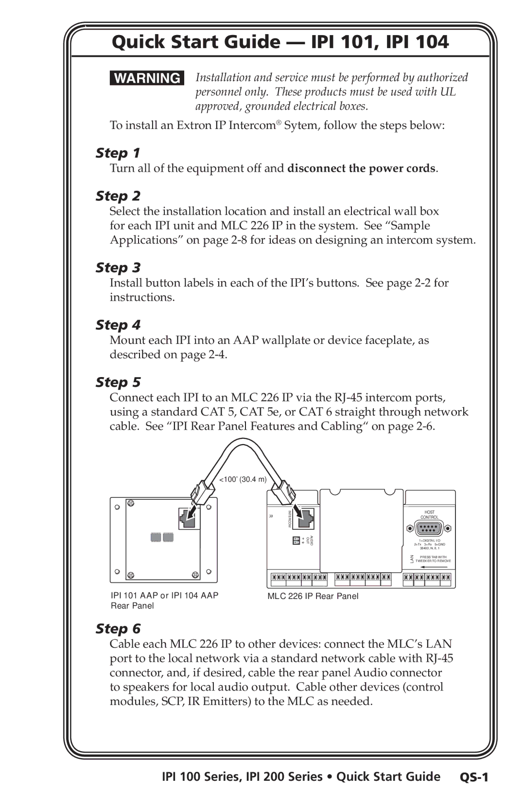 Extron electronic manual Quick Start Guide IPI 101, IPI, IPI 100 Series, IPI 200 Series Quick Start Guide QS-1 