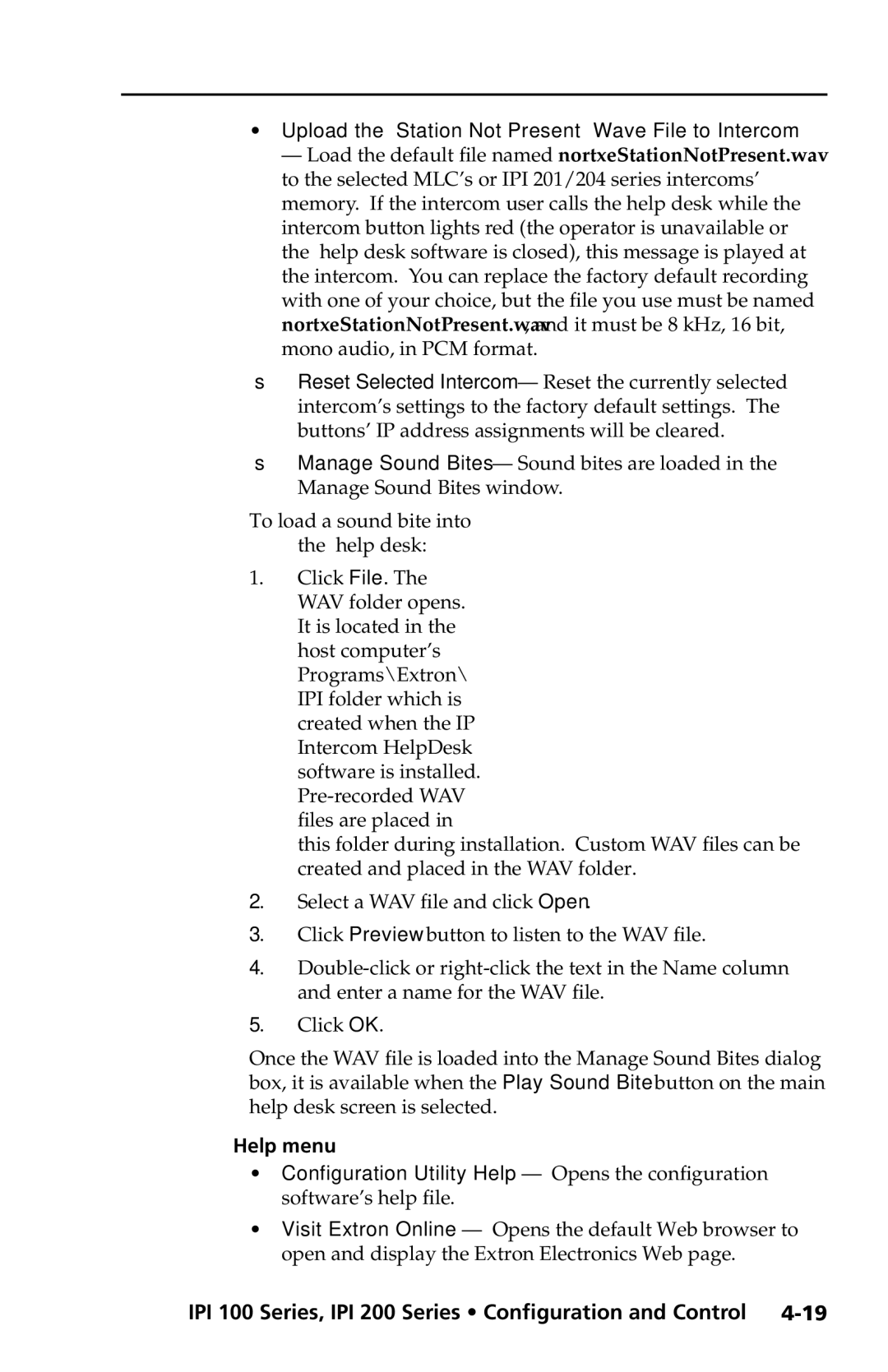 Extron electronic IPI 100 Series, IPI 200 Series manual Upload the Station Not Present Wave File to Intercom 
