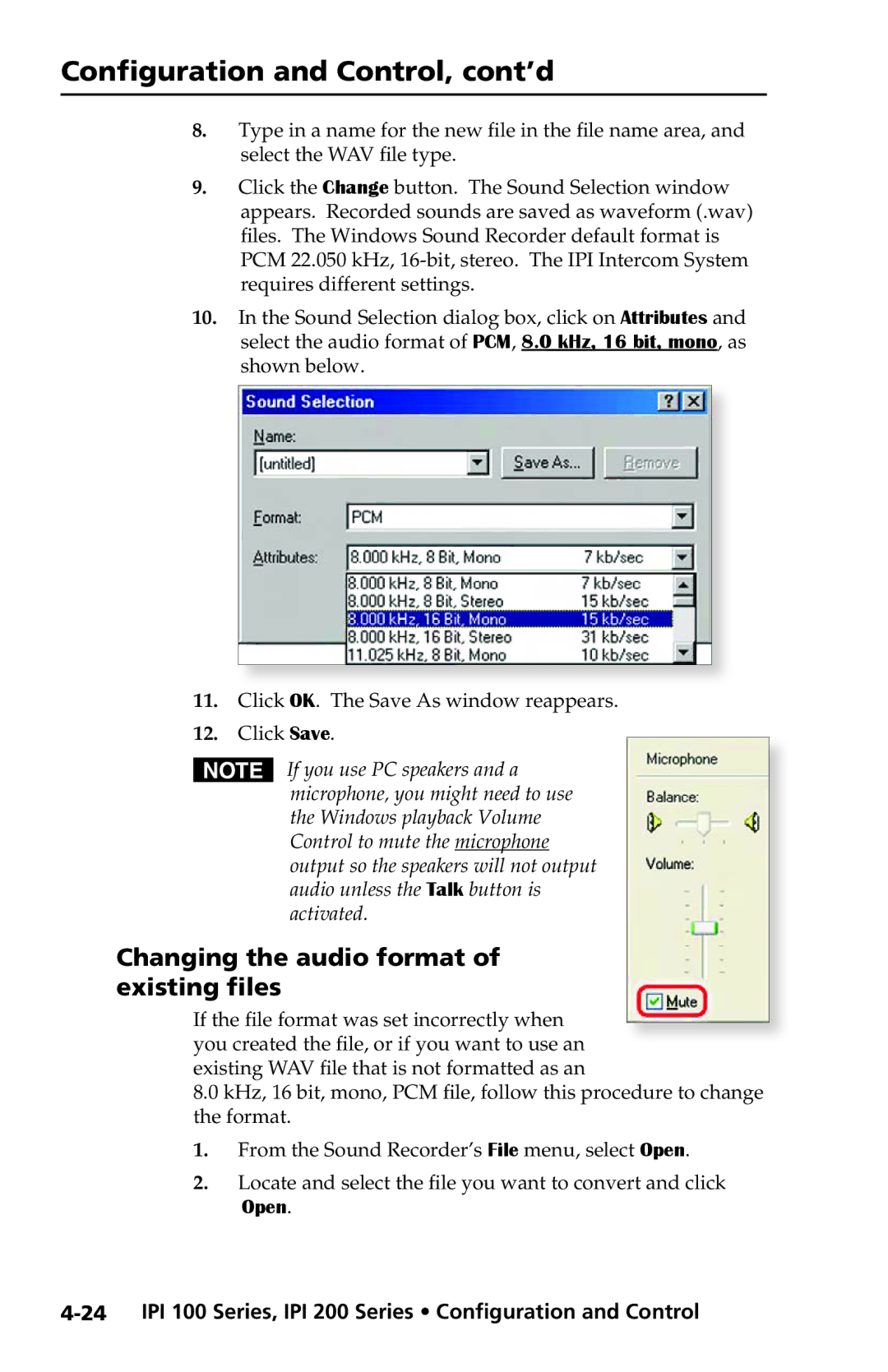 Extron electronic IPI 200 Series, IPI 100 Series manual Changing the audio format of existing files 