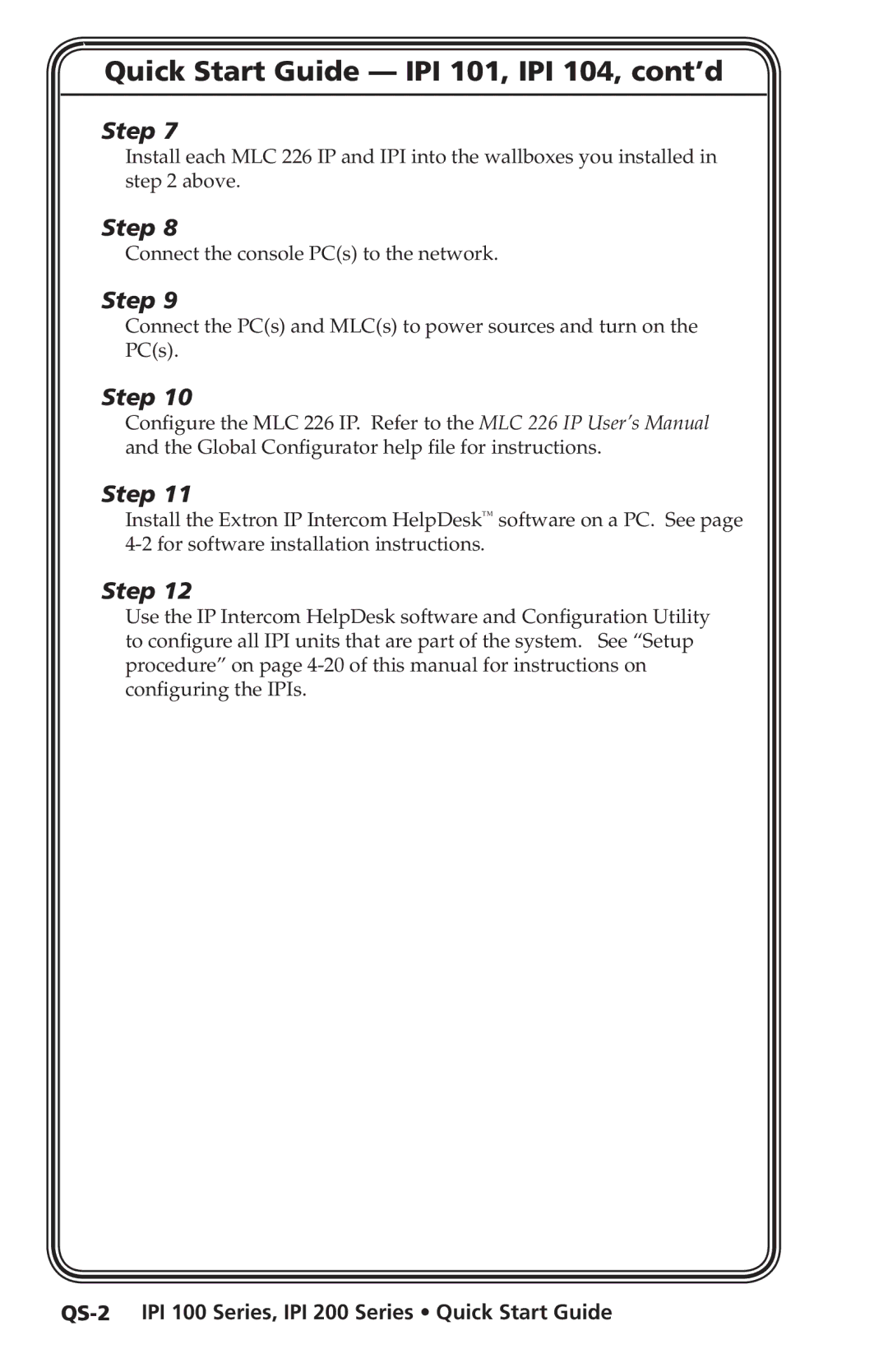 Extron electronic IPI 200 Series, IPI 100 Series manual Quick Start Guide -­ IPI 101, IPI 104, cont’d 