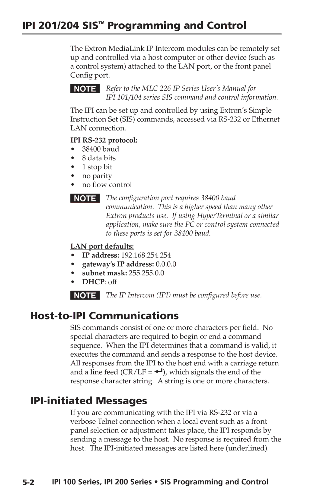 Extron electronic IPI 200 Series, IPI 100 Series manual IPI 201/204 SIS Programming and Control, Host-to-IPI Communications 