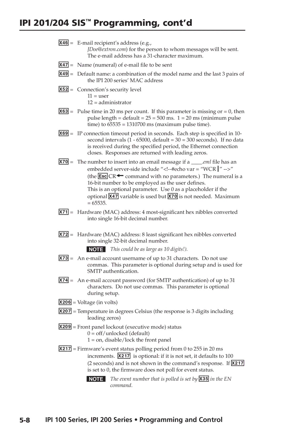 Extron electronic IPI 200 Series, IPI 100 Series manual This could be as large as 10 digits 