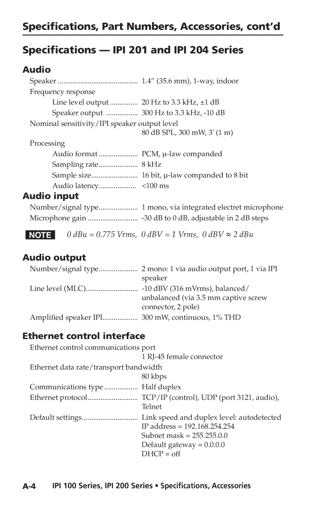 Extron electronic IPI 200 Series, IPI 100 Series manual Audio input 