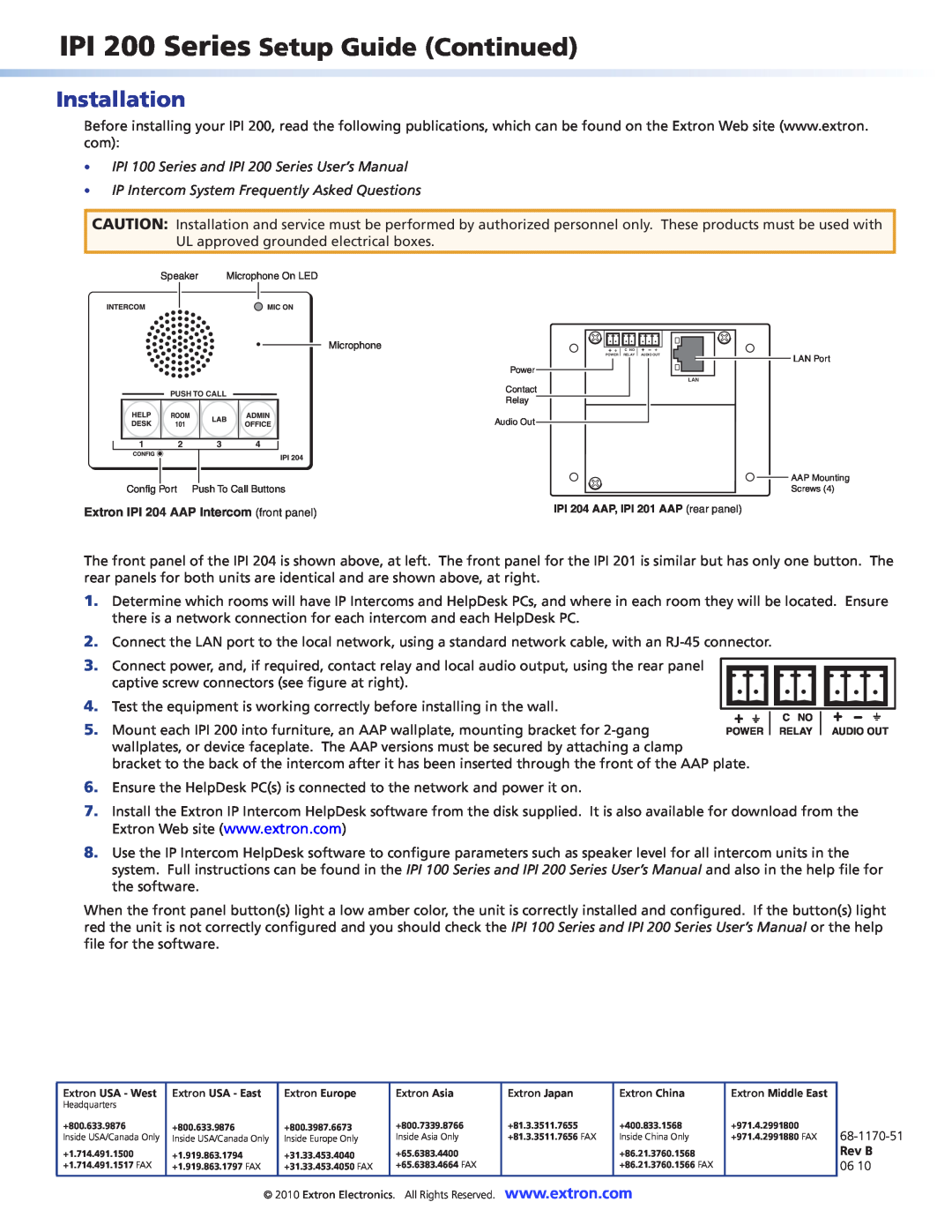 Extron electronic IPI 201, IPI204 setup guide Installation 