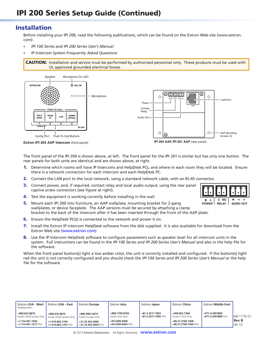 Extron electronic IPI 201, IPI204 setup guide 68-1170-51, Rev B 