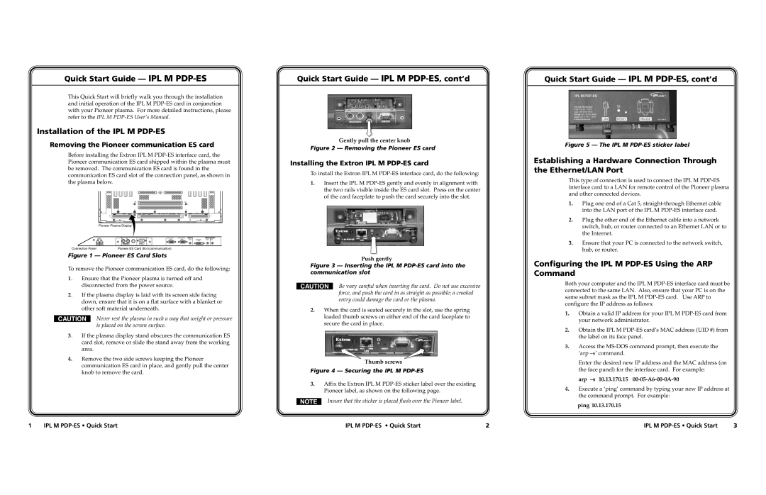 Extron electronic quick start Quick Start Guide IPL M PDP-ES, Configuring the IPL M PDP-ES Using the ARP Command 