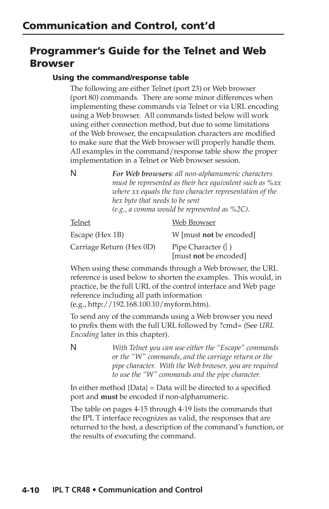 Extron electronic IPL T CR48 manual Using the command/response table 