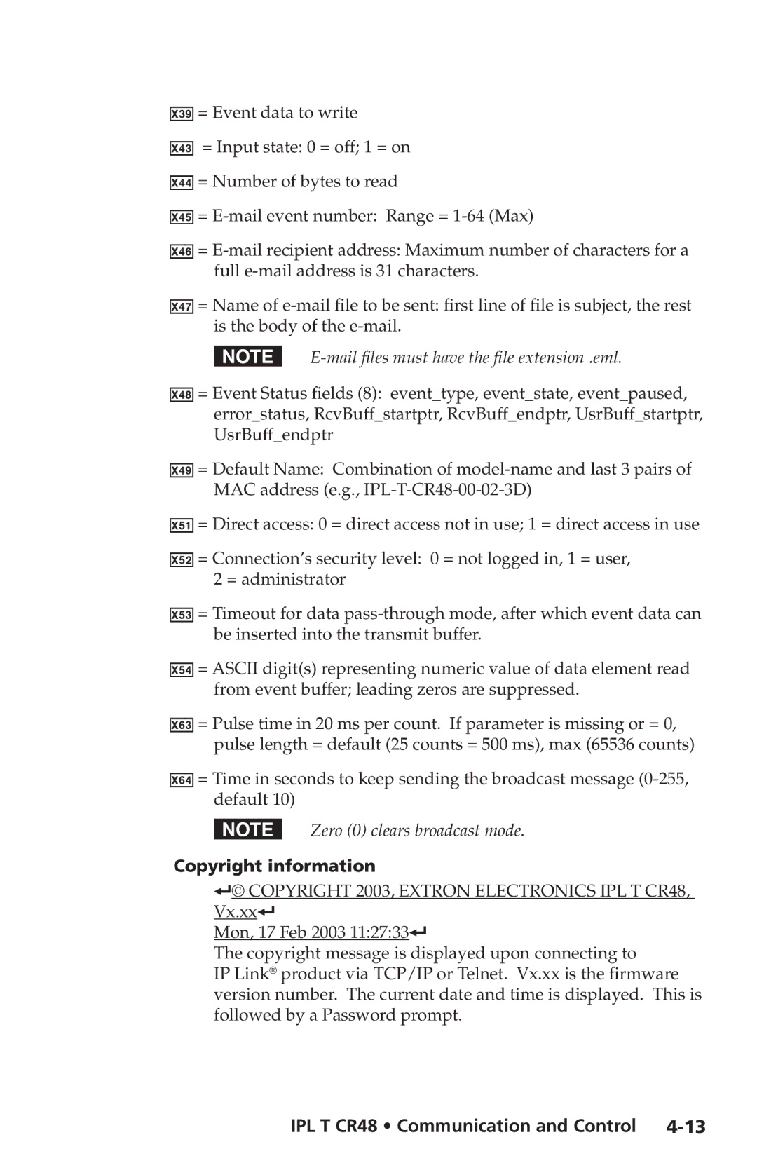 Extron electronic manual Copyright information, Copyright 2003, Extron Electronics IPL T CR48 