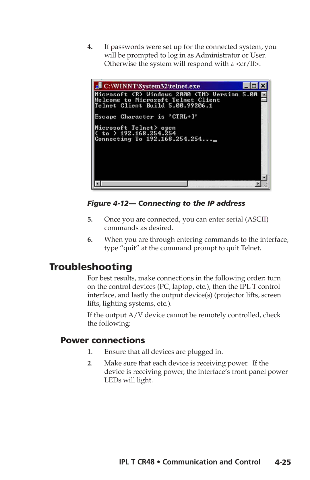 Extron electronic IPL T CR48 manual Troubleshooting, Power connections 