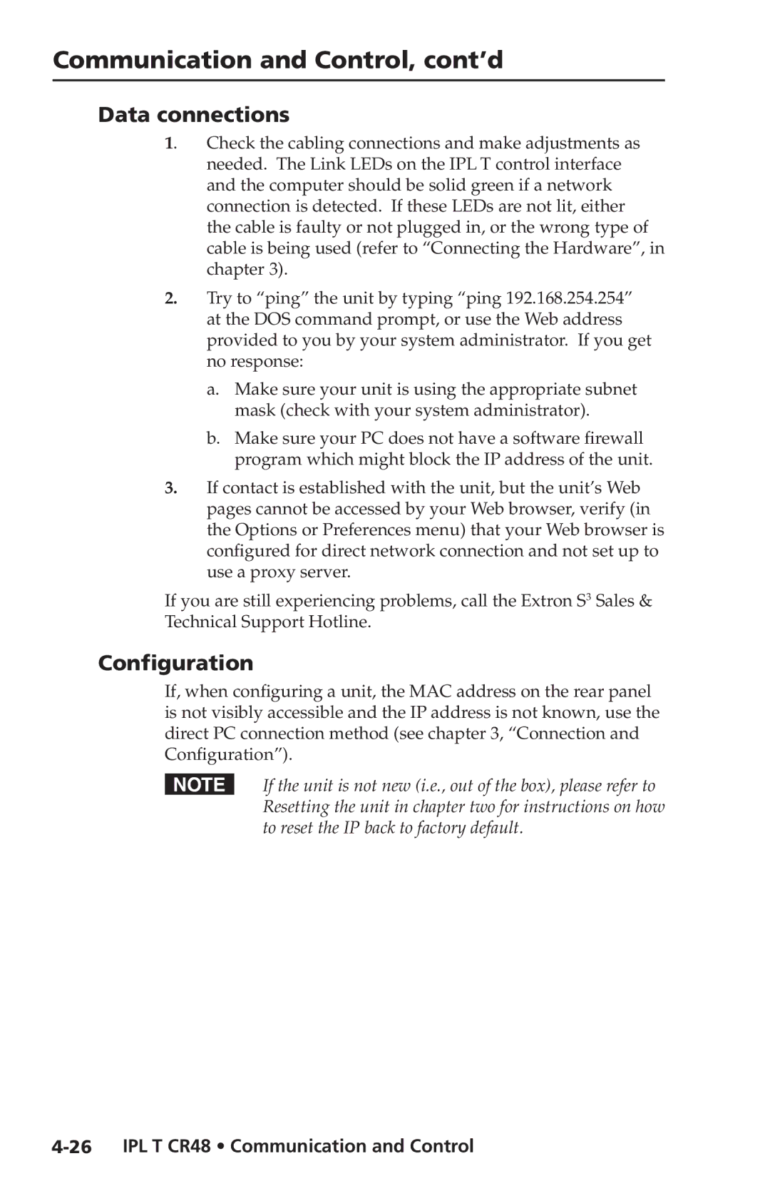 Extron electronic IPL T CR48 manual Data connections, Configuration 