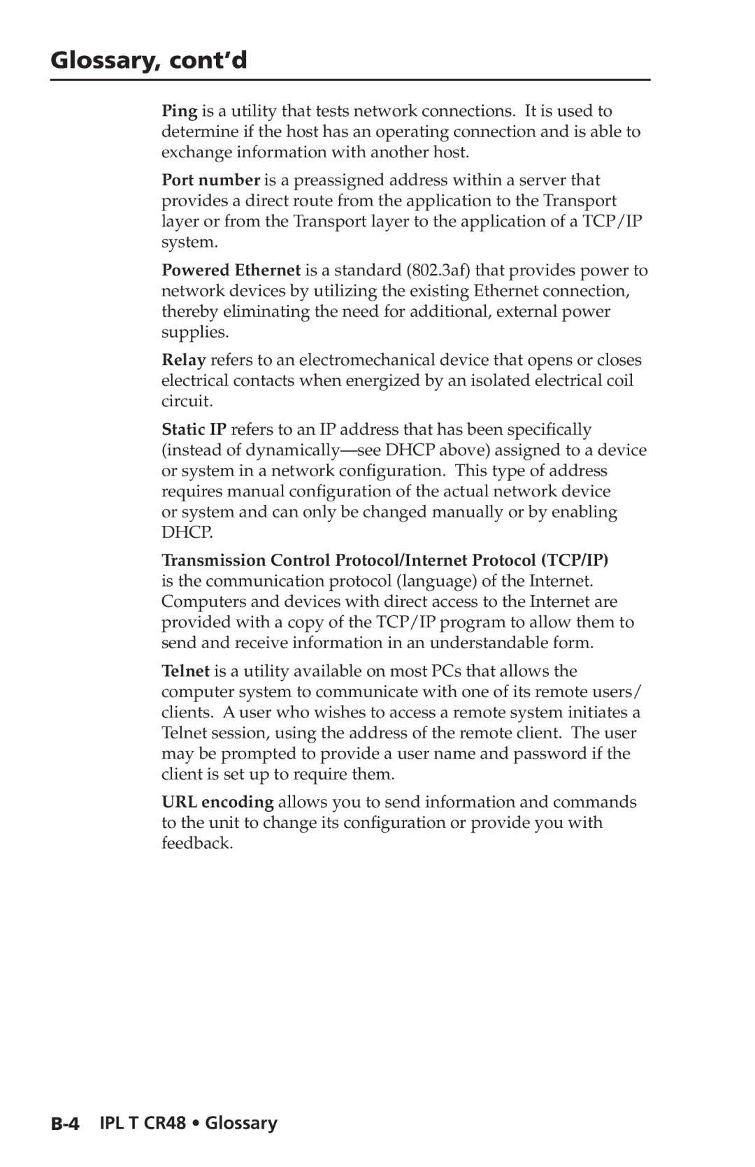 Extron electronic IPL T CR48 manual Glossary, cont’d 