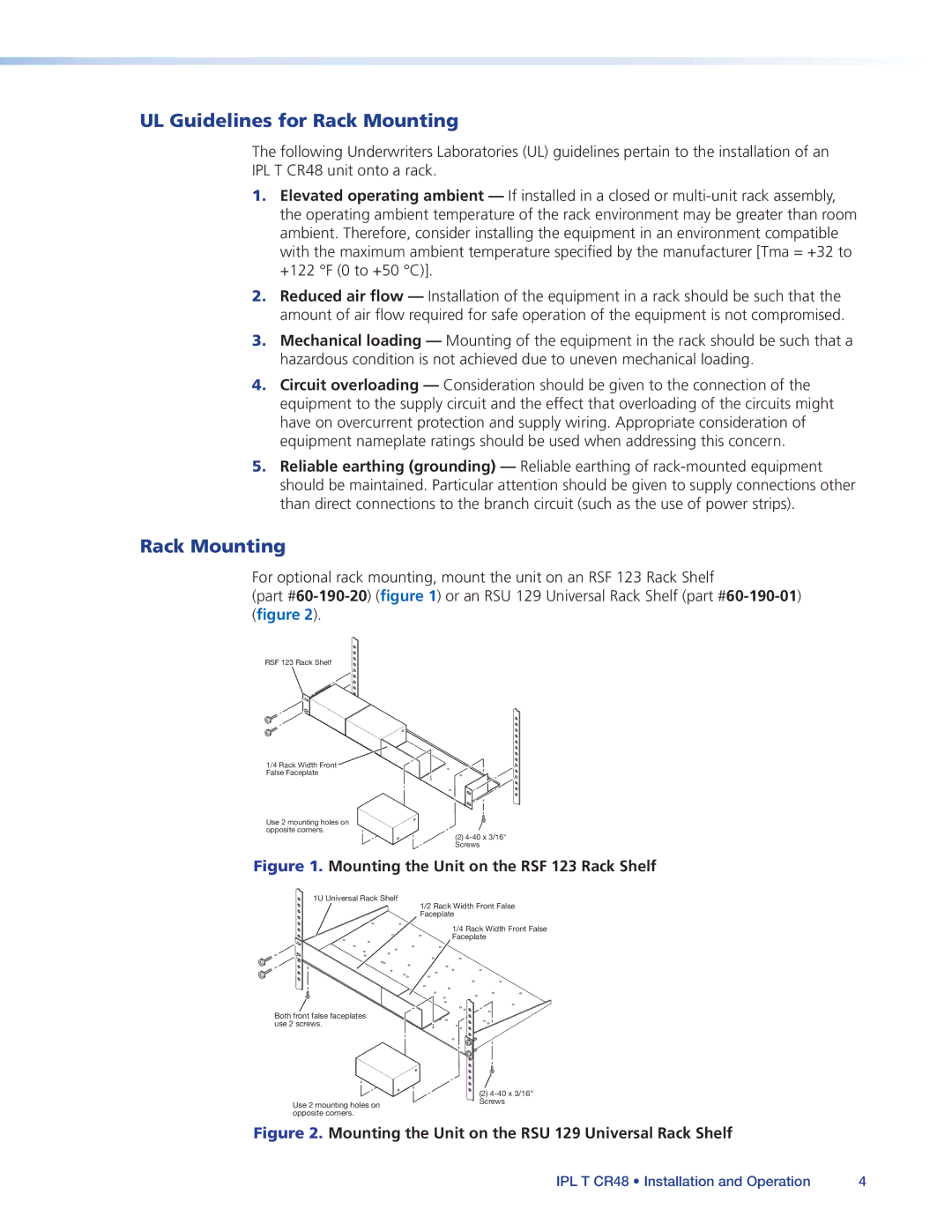 Extron electronic IPL T CR48 manual UL Guidelines for Rack Mounting 