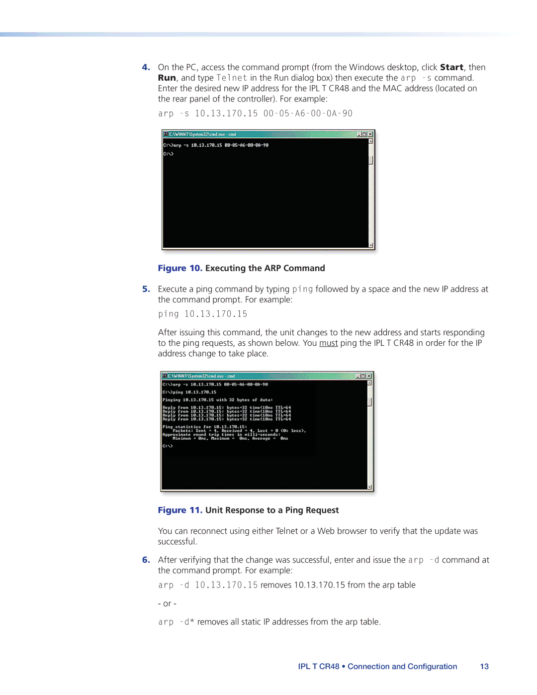 Extron electronic IPL T CR48 manual Executing the ARP Command 