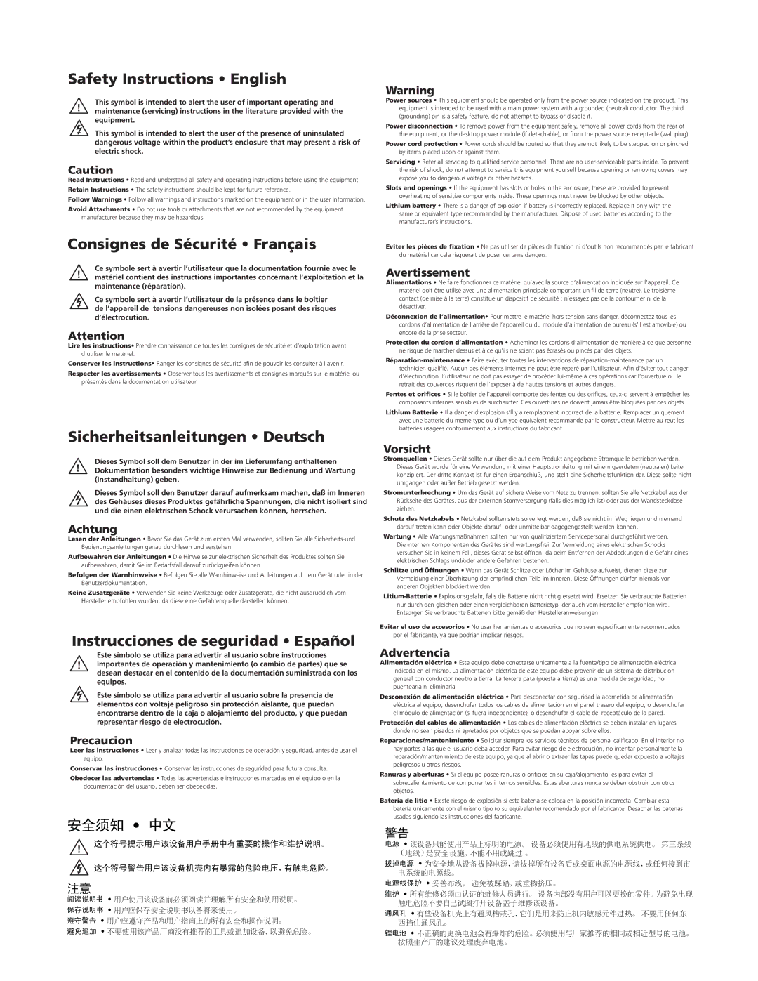 Extron electronic IPL T CR48 manual Achtung, Precaucion, Avertissement, Vorsicht, Advertencia 