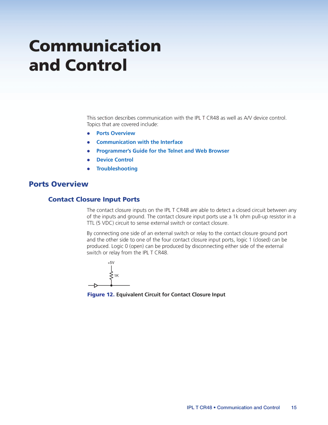 Extron electronic IPL T CR48 manual Communication Control, Ports Overview, Contact Closure Input Ports 