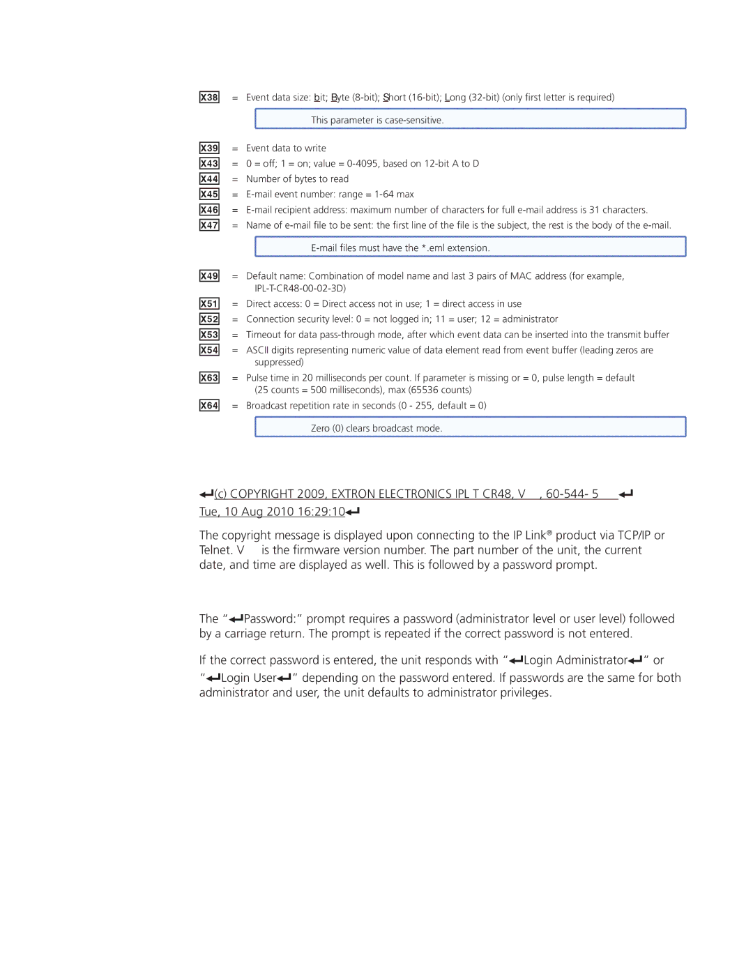 Extron electronic IPL T CR48 manual Copyright information, Password information 