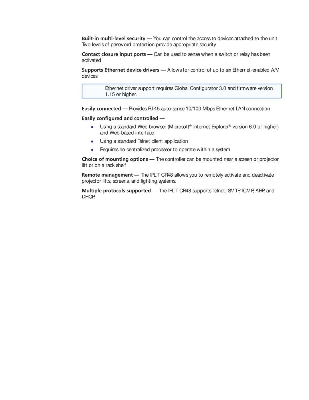 Extron electronic IPL T CR48 manual Easily configured and controlled 