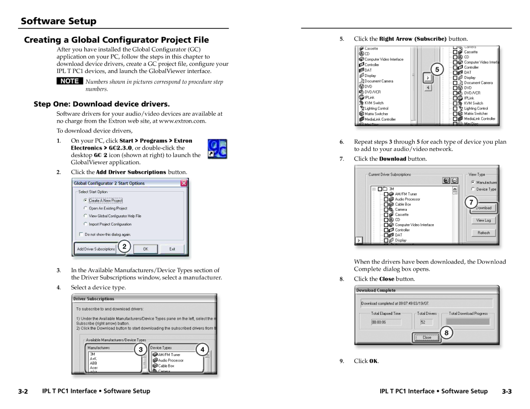 Extron electronic IPL T PC1 Software Setup, Creating a Global Configurator Project File, Step One Download device drivers 