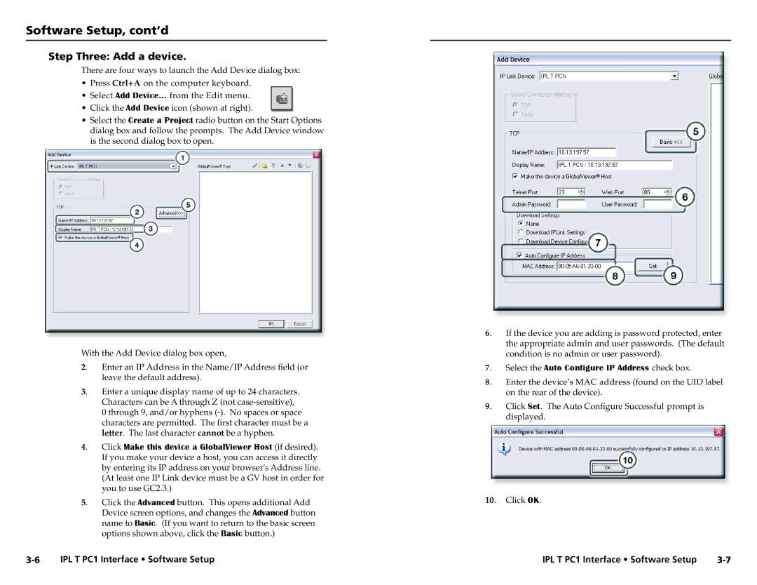 Extron electronic IPL T PC1i setup guide Step Three Add a device, Select the Auto Configure IP Address check box 