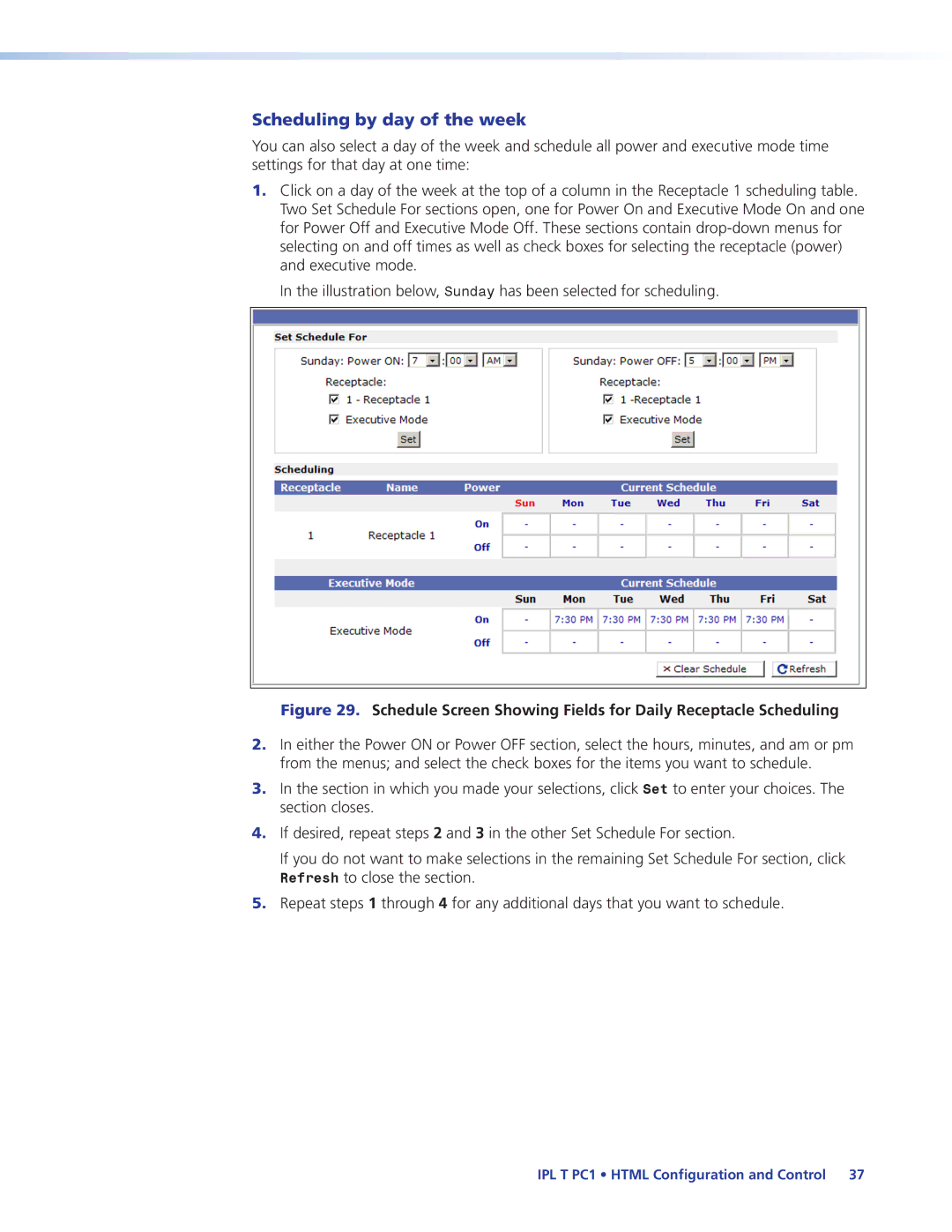 Extron electronic IPL T PC1i manual Scheduling by day of the week 