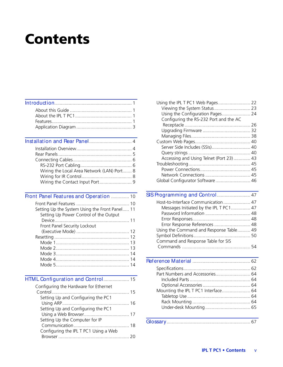 Extron electronic IPL T PC1i manual Contents 