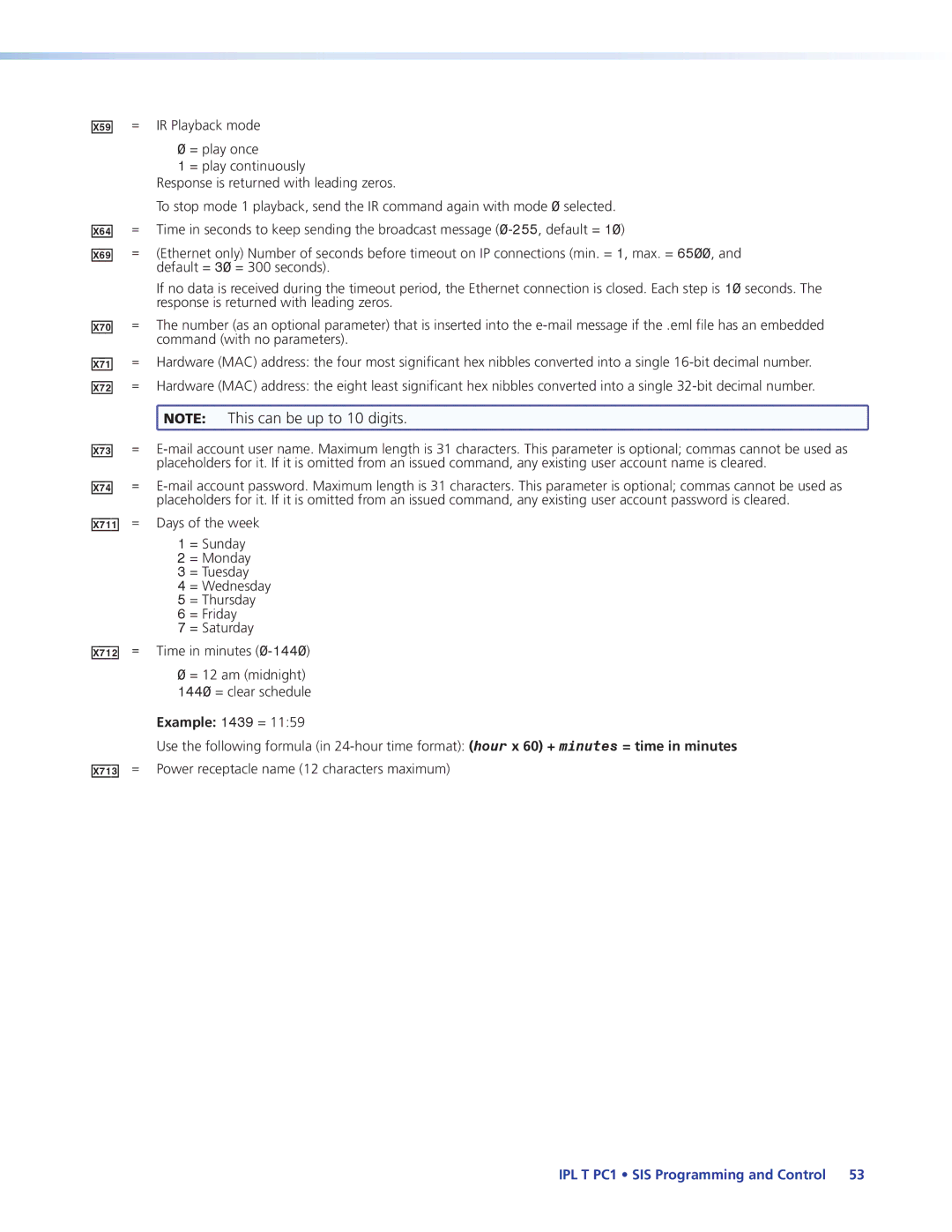 Extron electronic IPL T PC1i manual X6$, X7@, X7#, X7$, Example 1439 = 