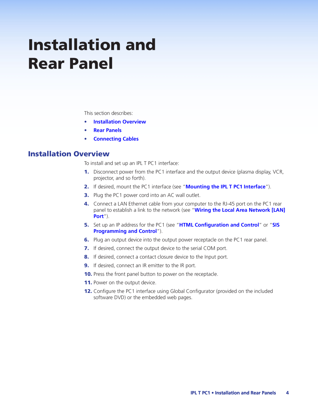 Extron electronic IPL T PC1i manual Installation and Rear Panel, Installation Overview 