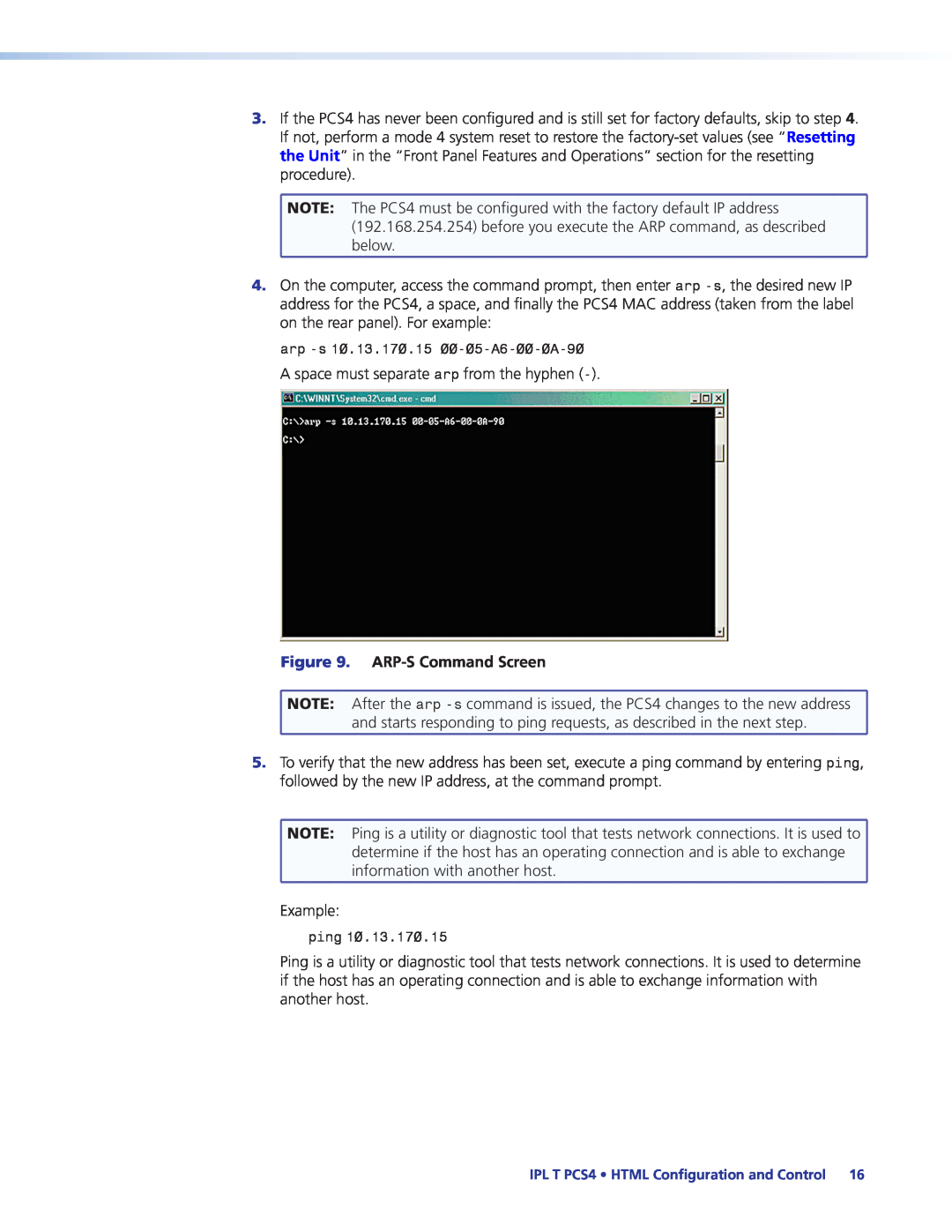 Extron electronic IPL T PCS4i manual ARP-S Command Screen 