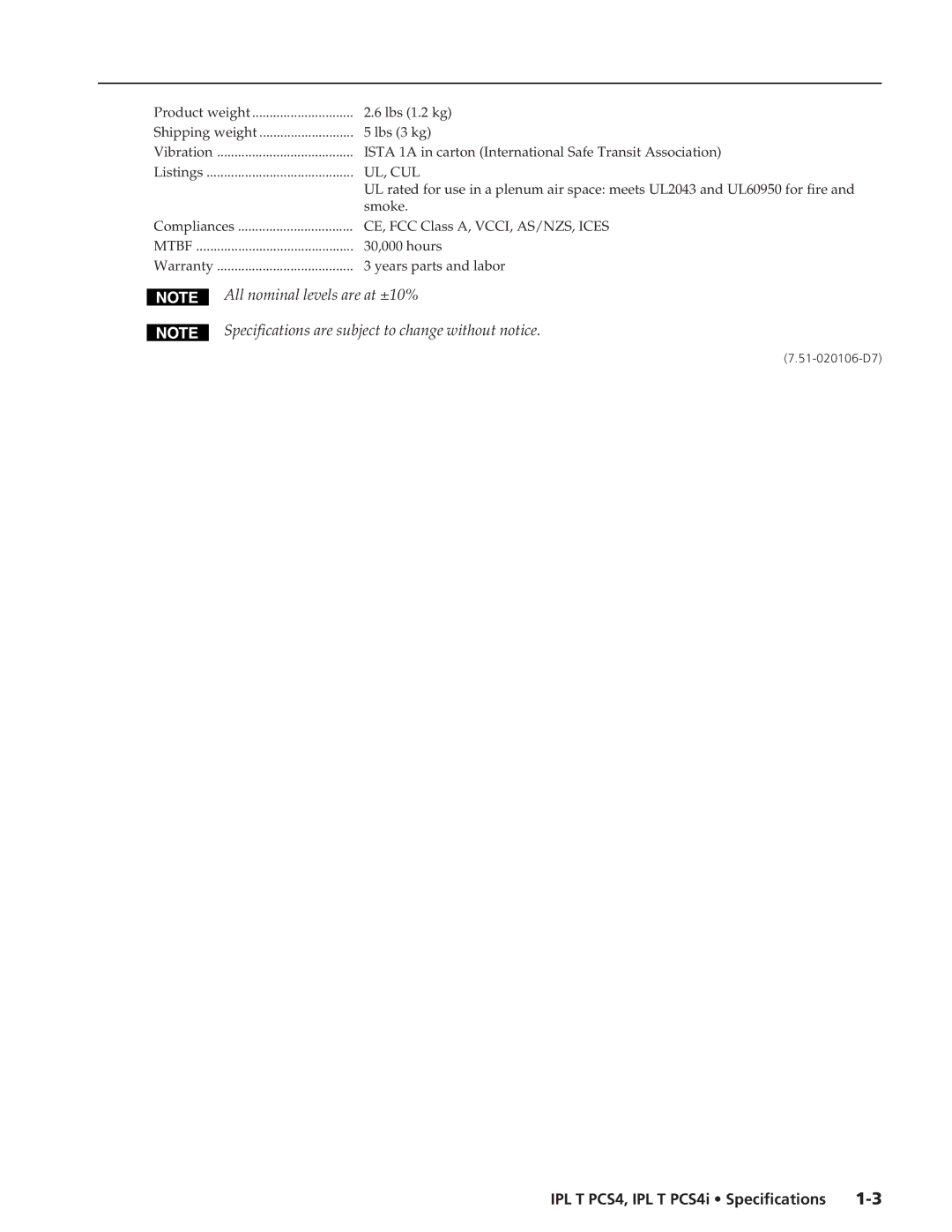 Extron electronic IPL T PCS4i specifications Ul, Cul, Mtbf 