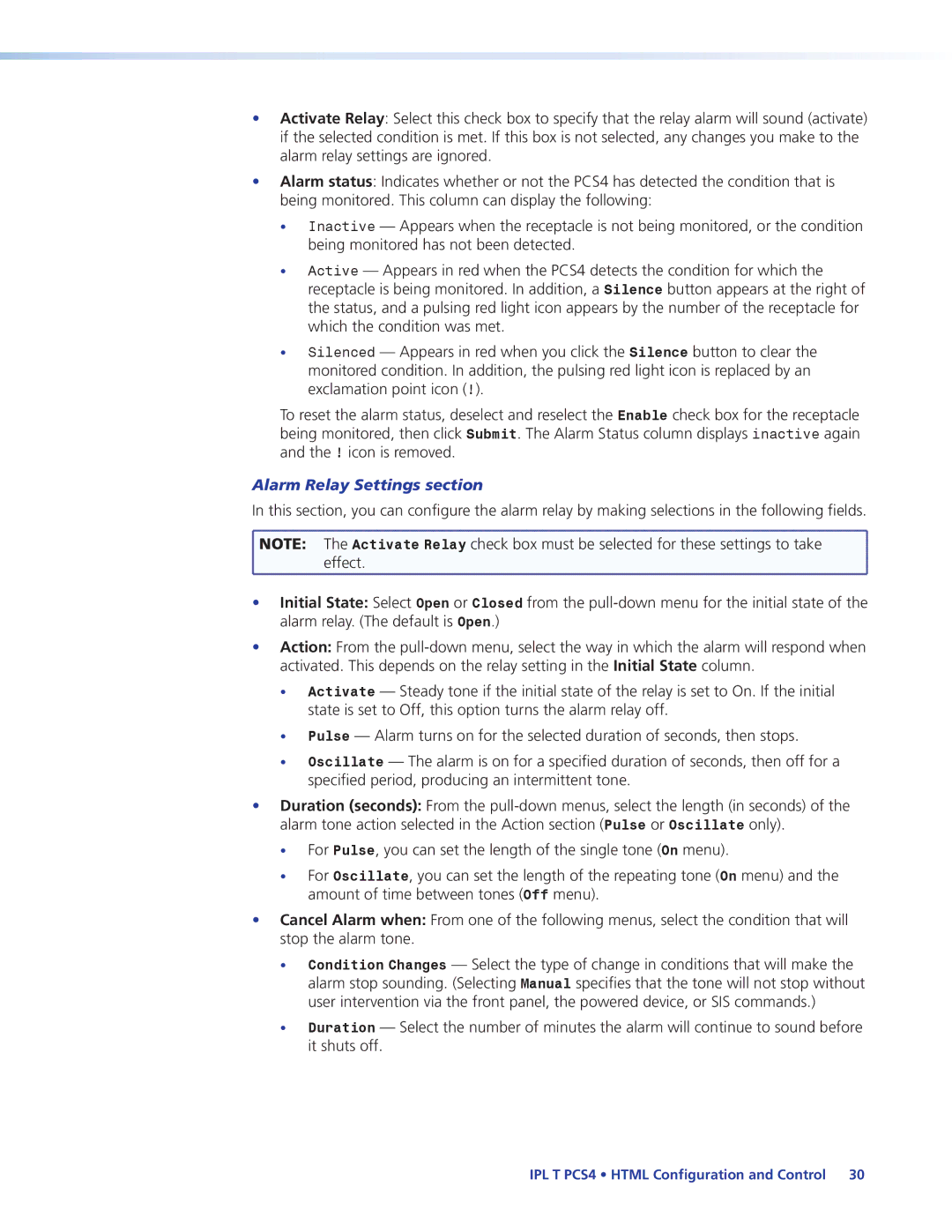 Extron electronic IPL T PCS4i manual Alarm Relay Settings section 