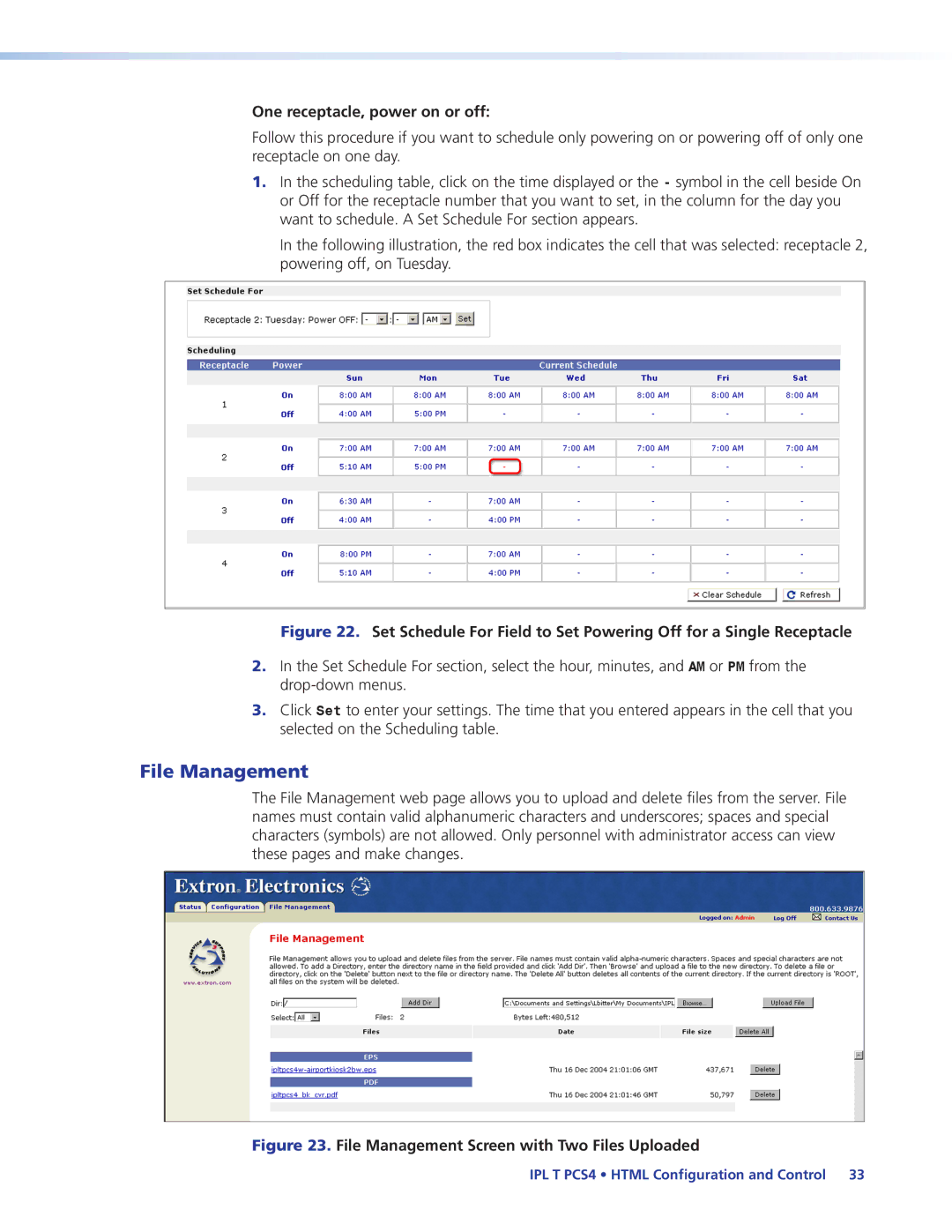 Extron electronic IPL T PCS4i manual File Management, One receptacle, power on or off 