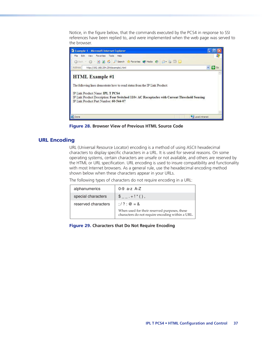 Extron electronic IPL T PCS4i manual URL Encoding, Browser View of Previous Html Source Code 