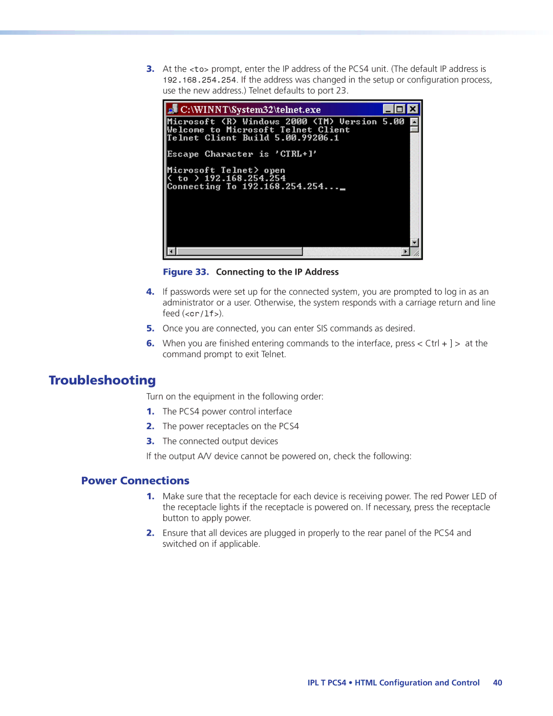 Extron electronic IPL T PCS4i manual Troubleshooting, Power Connections 