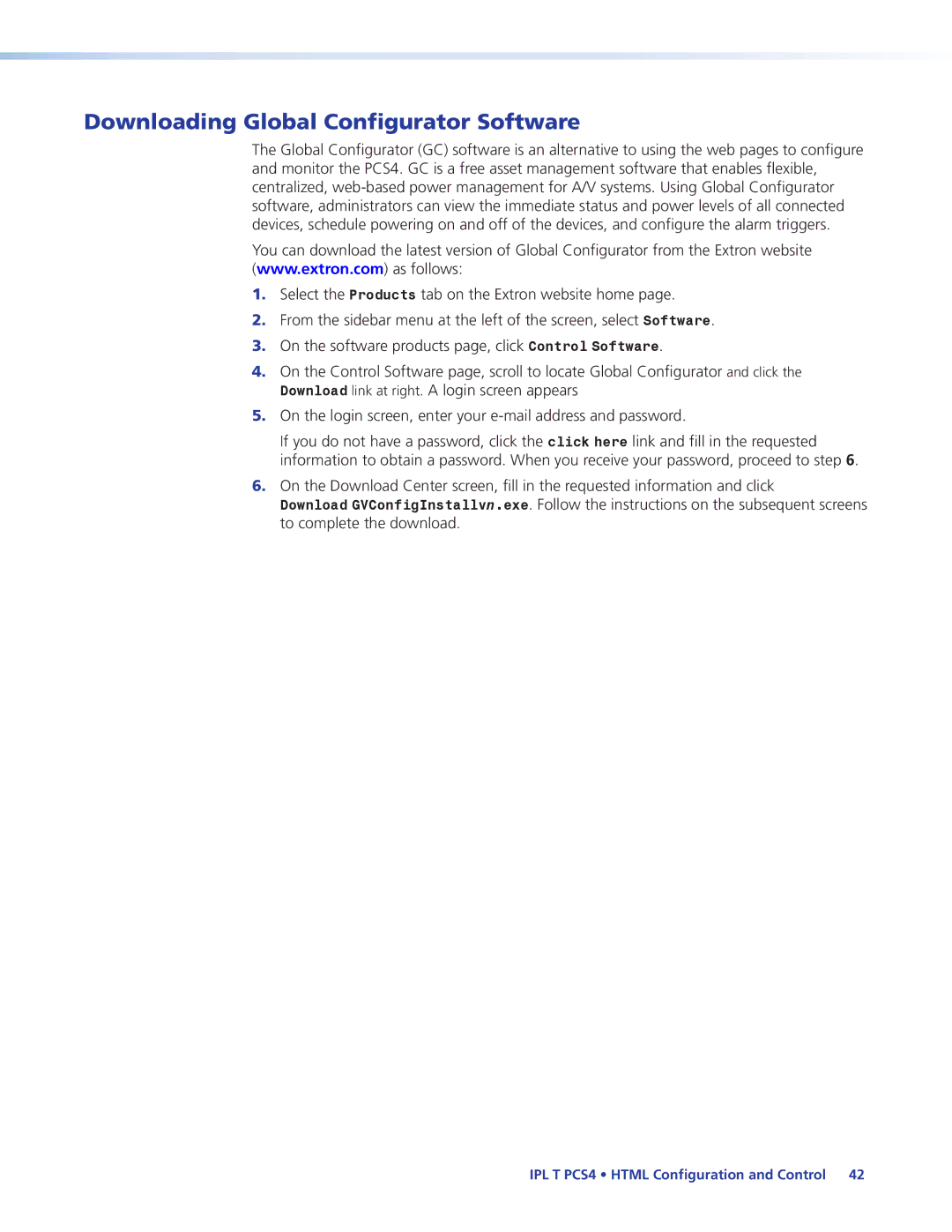 Extron electronic IPL T PCS4i manual Downloading Global Configurator Software 