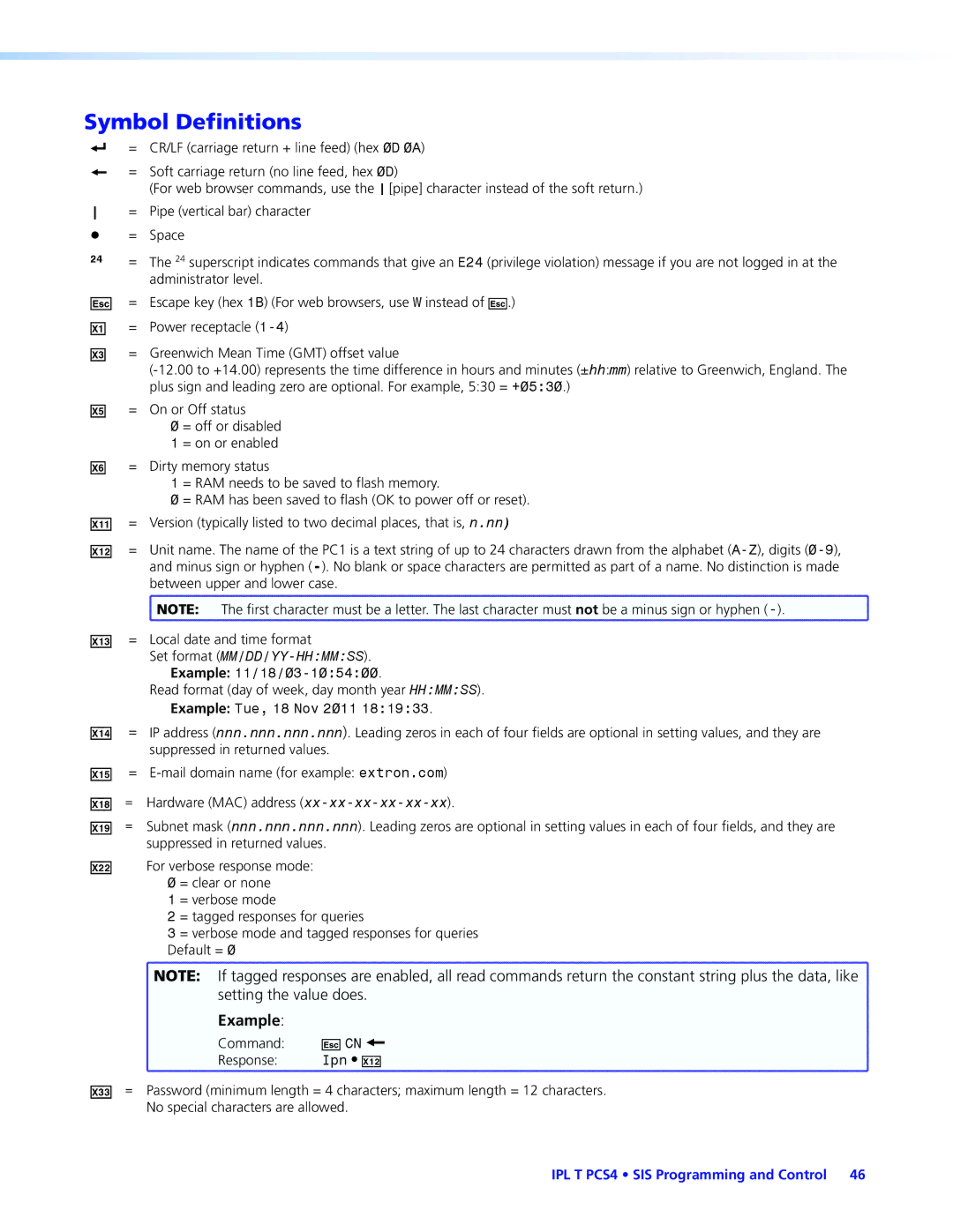 Extron electronic IPL T PCS4i manual Symbol Definitions, Example 