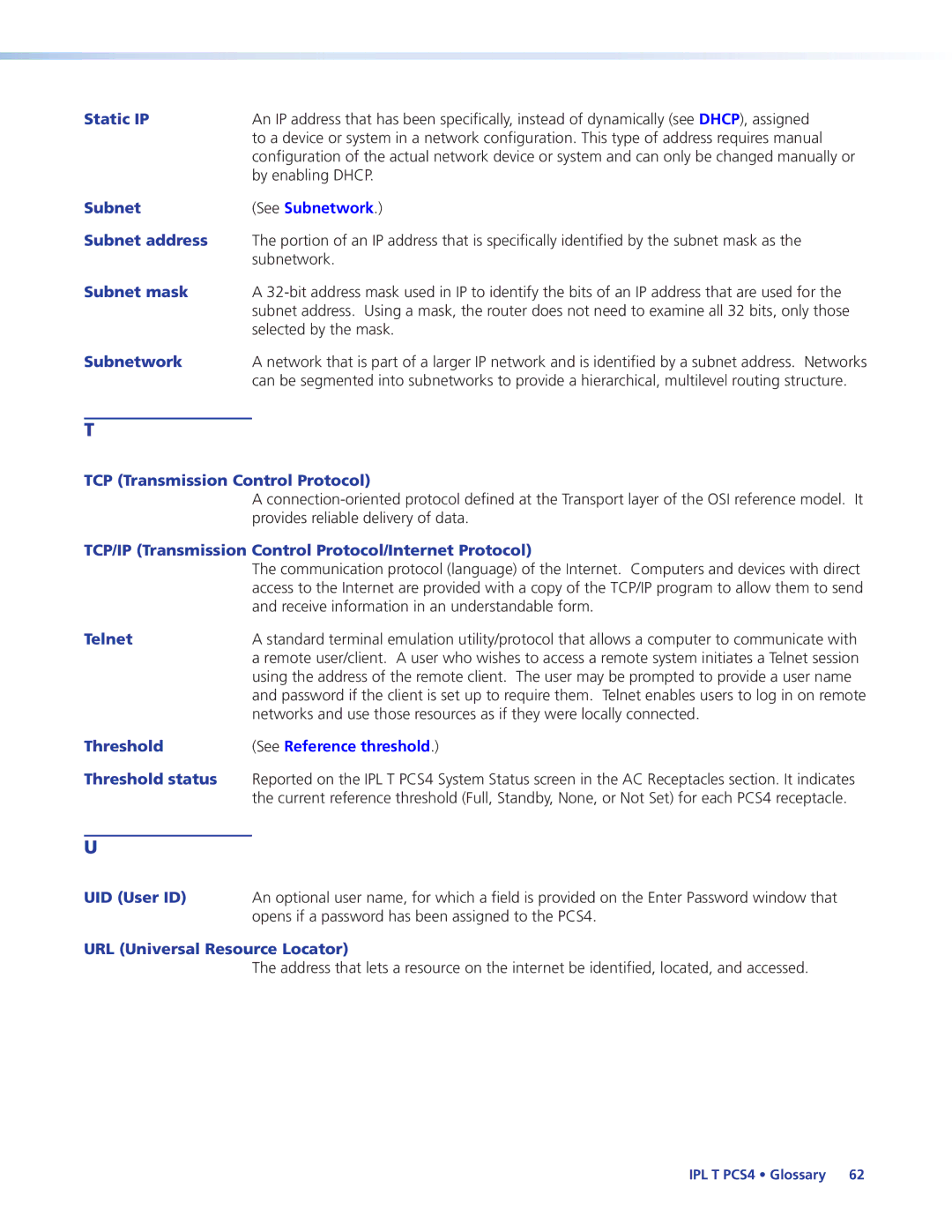 Extron electronic IPL T PCS4i manual Subnet 