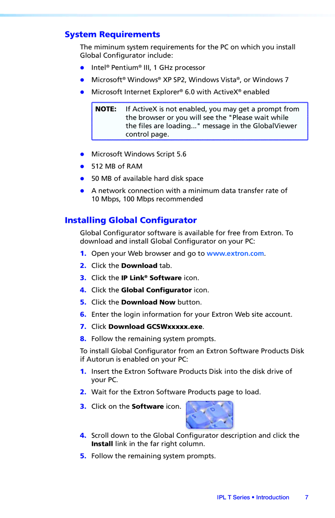 Extron electronic IPL T SFI244, IPL T S Series setup guide System Requirements, Installing Global Configurator 