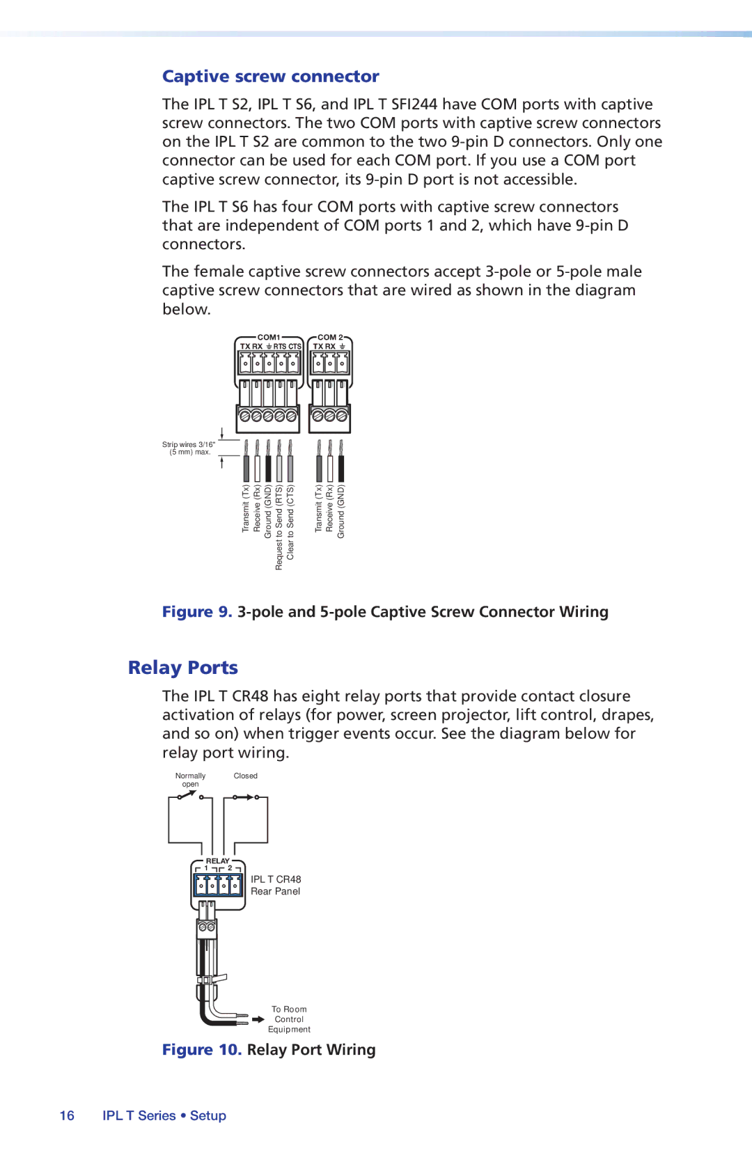 Extron electronic IPL T S Series, IPL T SFI244 setup guide Relay Ports, Captive screw connector 