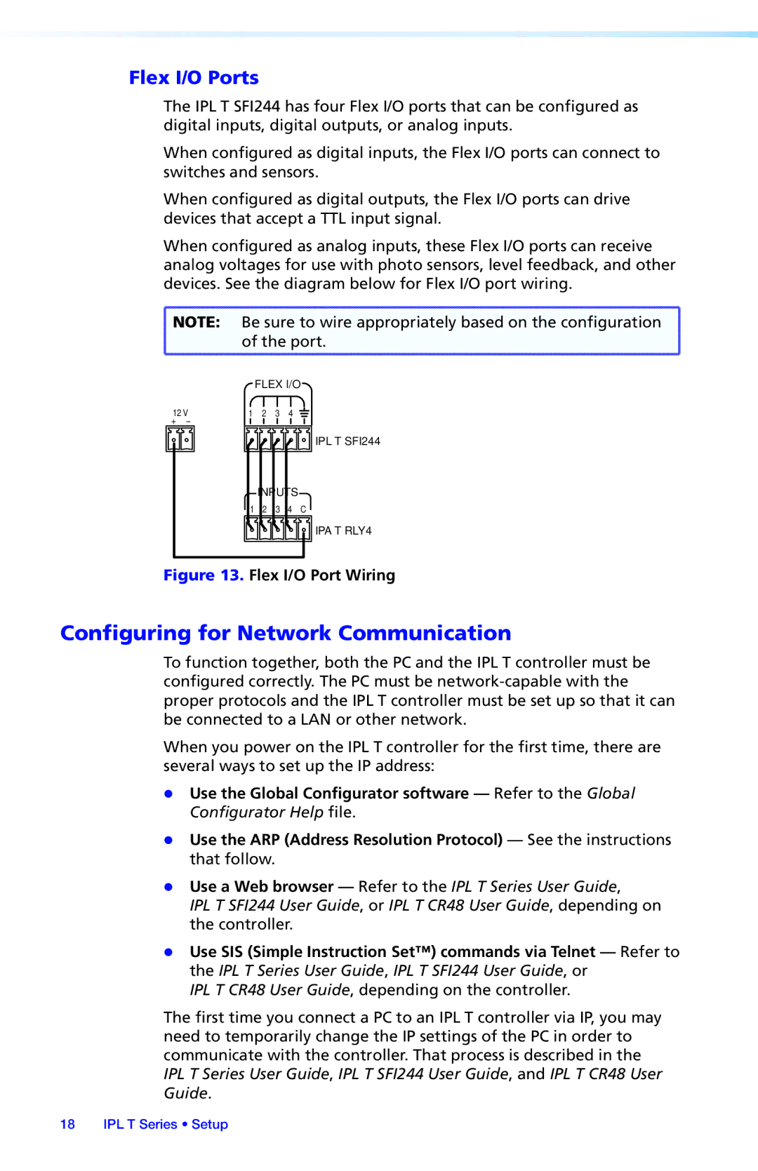 Extron electronic IPL T S Series, IPL T SFI244 setup guide Configuring for Network Communication, Flex I/O Ports 