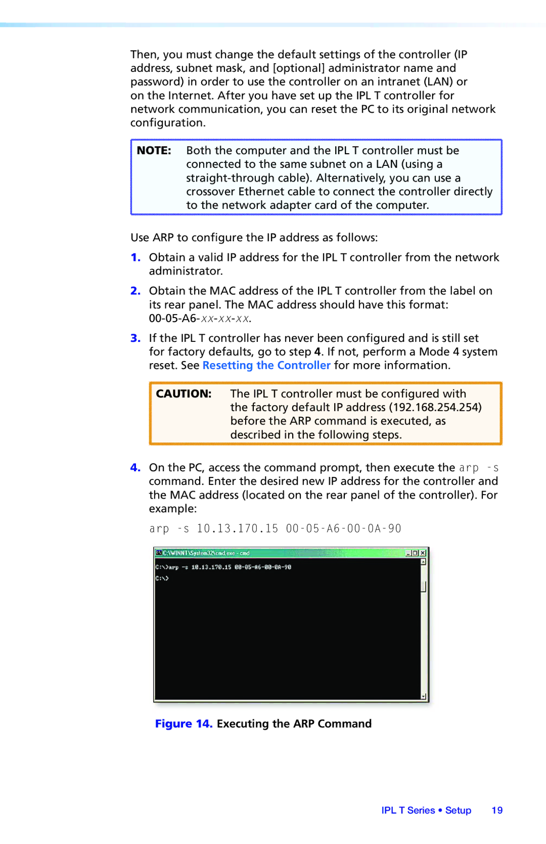 Extron electronic IPL T SFI244, IPL T S Series setup guide Executing the ARP Command 