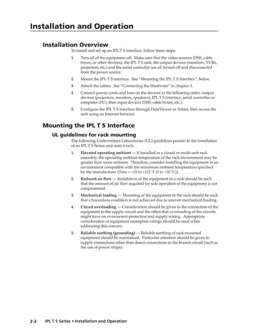 Extron electronic IPL T S Series manual Installation and Operation, Installation Overview, Mounting the IPL T S Interface 