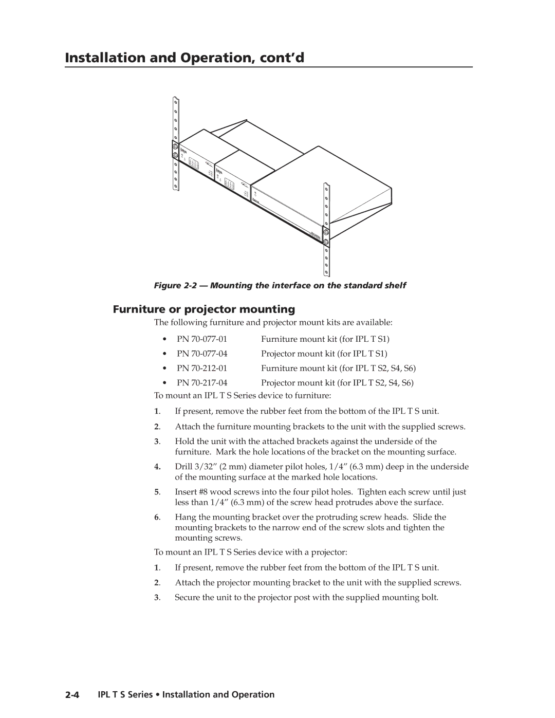 Extron electronic IPL T S Series manual Furniture or projector mounting, Furniture mount kit for IPL T S1 